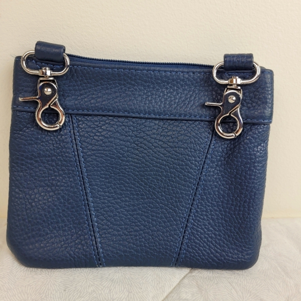 Small Navy Blue Pebbled Leather Belt Bag Silver Accents 6 X 7 Classic Festival